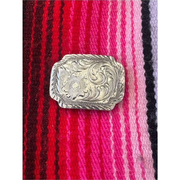Antique Rare Welra Mexico Sterling Silver Western Floral Engraved Hat Band Clip! main image 4